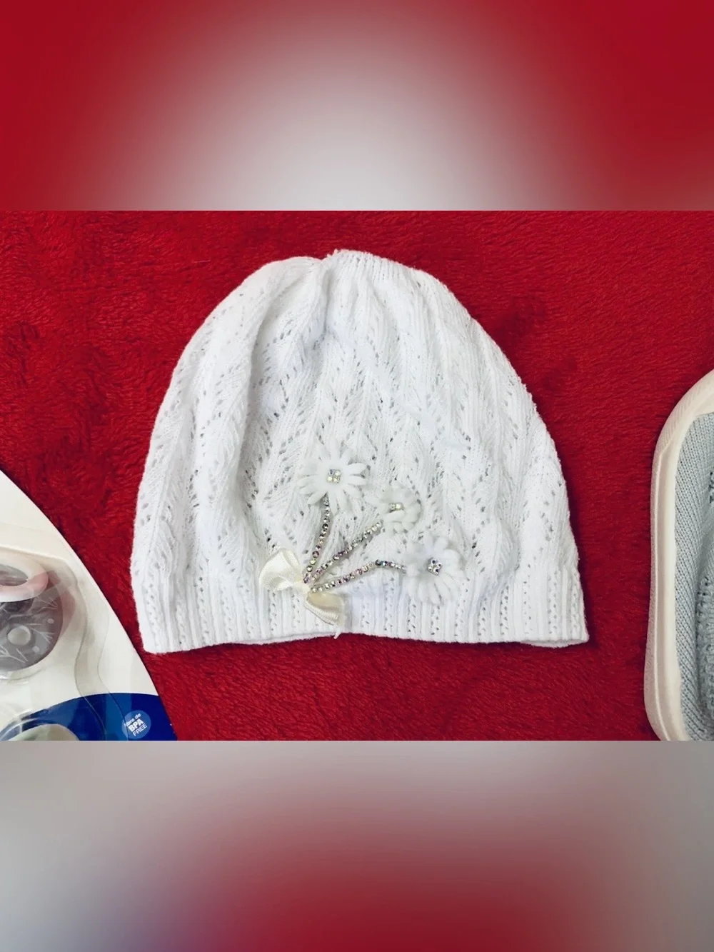 NUK Unisex Baby Lot Pacifiers, White Knit Hat, Gray Slip-On Shoes, Spoons